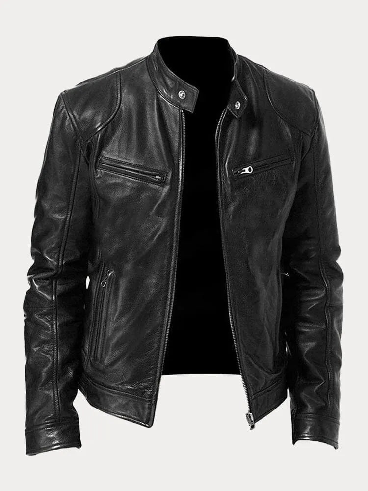Men's Biker Jacket with Stand Collar - Multi-Zip - Casual Style