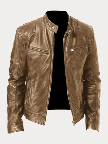 Men's Biker Jacket with Stand Collar - Multi-Zip - Casual Style