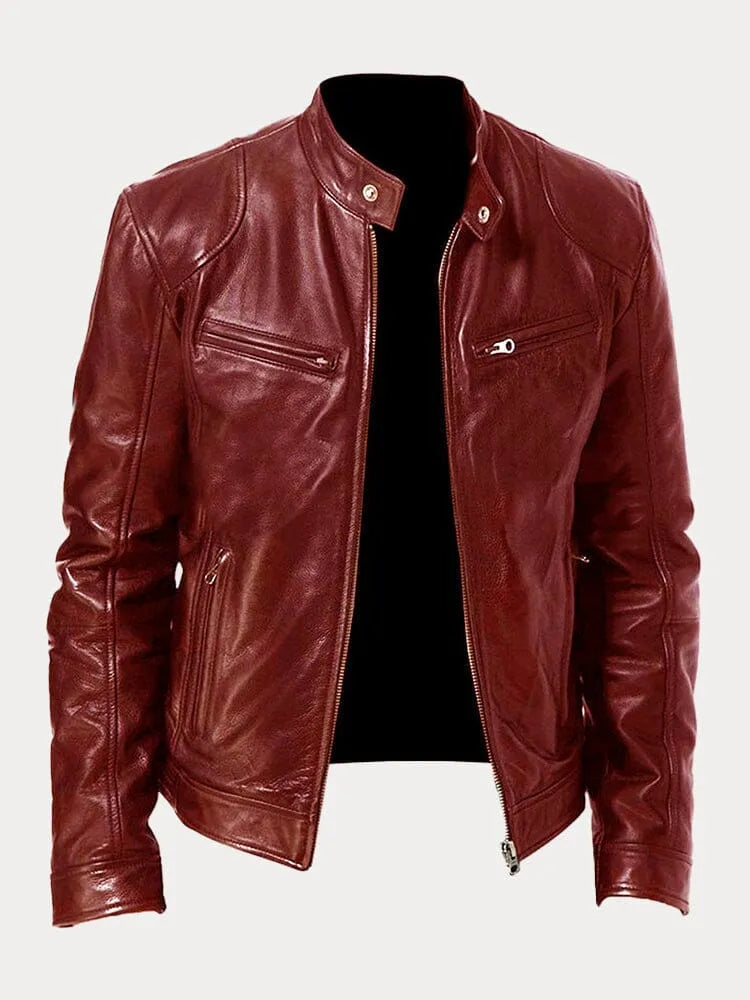 Men's Biker Jacket with Stand Collar - Multi-Zip - Casual Style