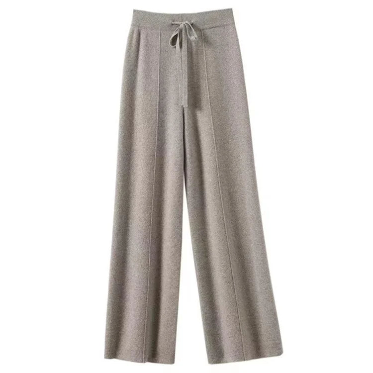 Women’s Wide Leg Drawstring Trousers with Elastic Waistband and Straight Cut