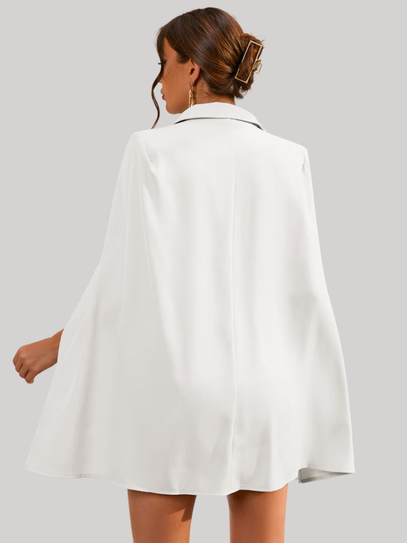 Women's Blazer Mini Dress - Double Breasted Cape Sleeve Notch Lapel Gold Button