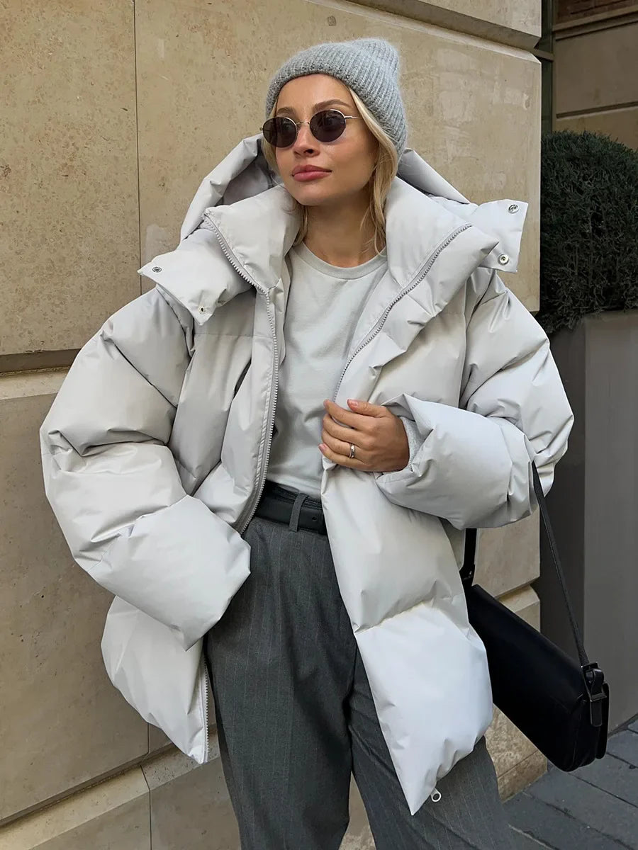 Women’s Puffer Jacket – Oversized Hooded Zip Front Coat with Padded Construction