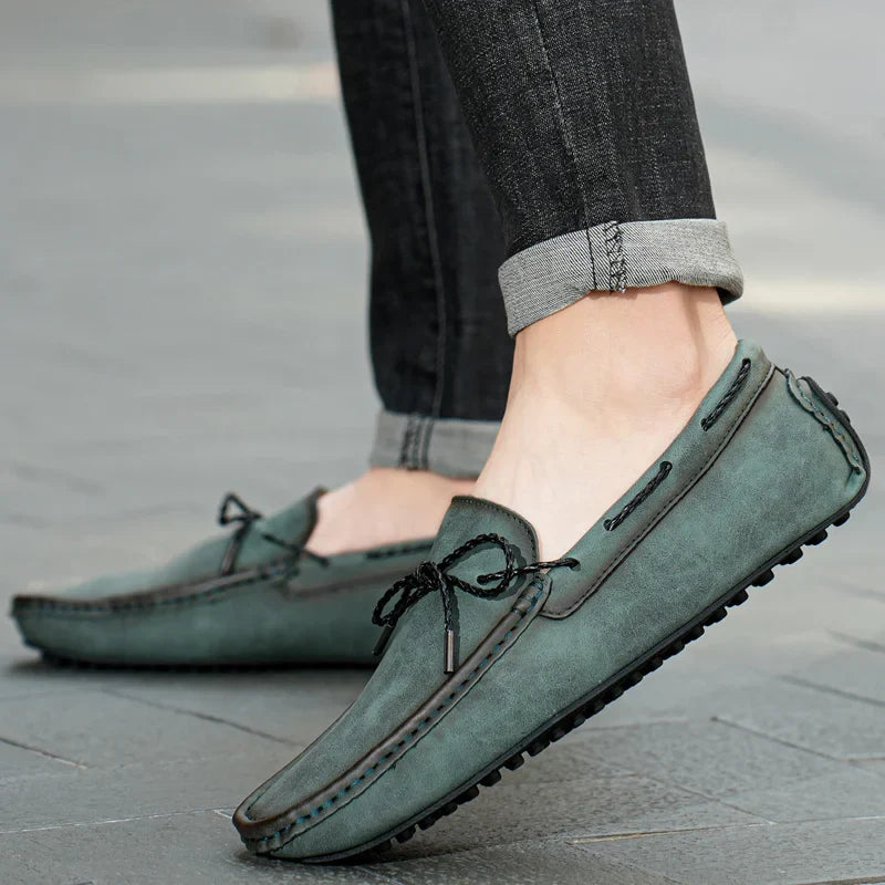 Men's Loafers - Slip On Moccasin with Braided Tie Detail and Rubber Sole