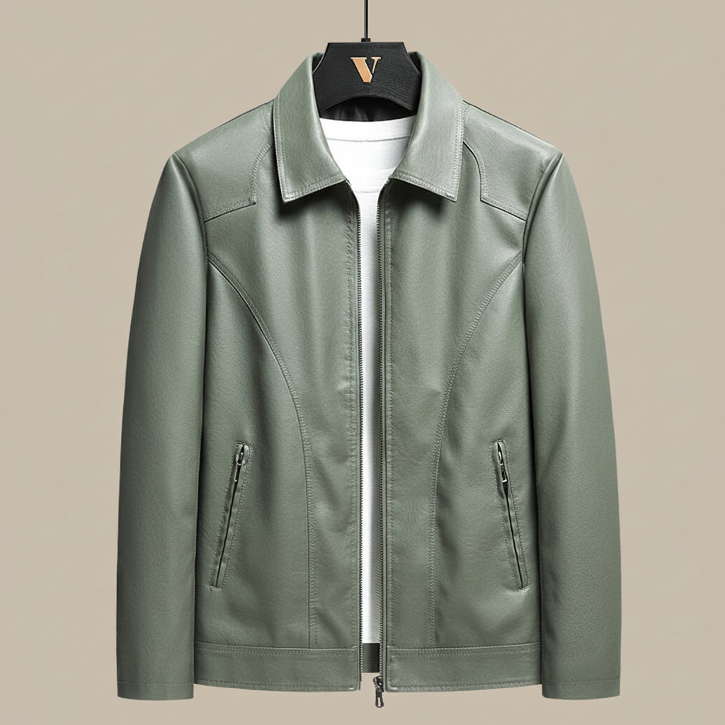 Men’s Faux Leather Zip-Front Jacket – Structured Tailored Fit
