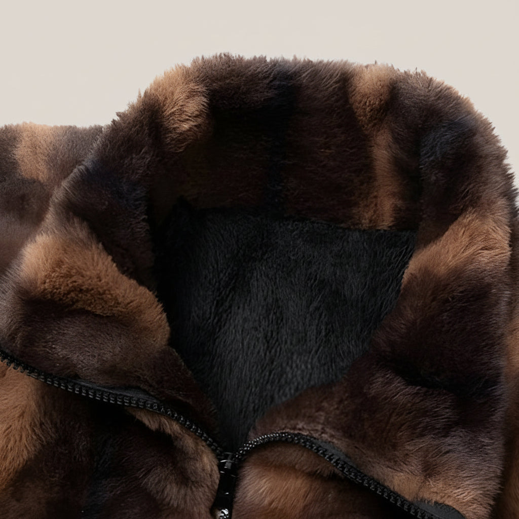 Women’s Faux Fur Bomber Jacket – Zip Front Oversized Faux Fur Coat with Ribbed Cuffs