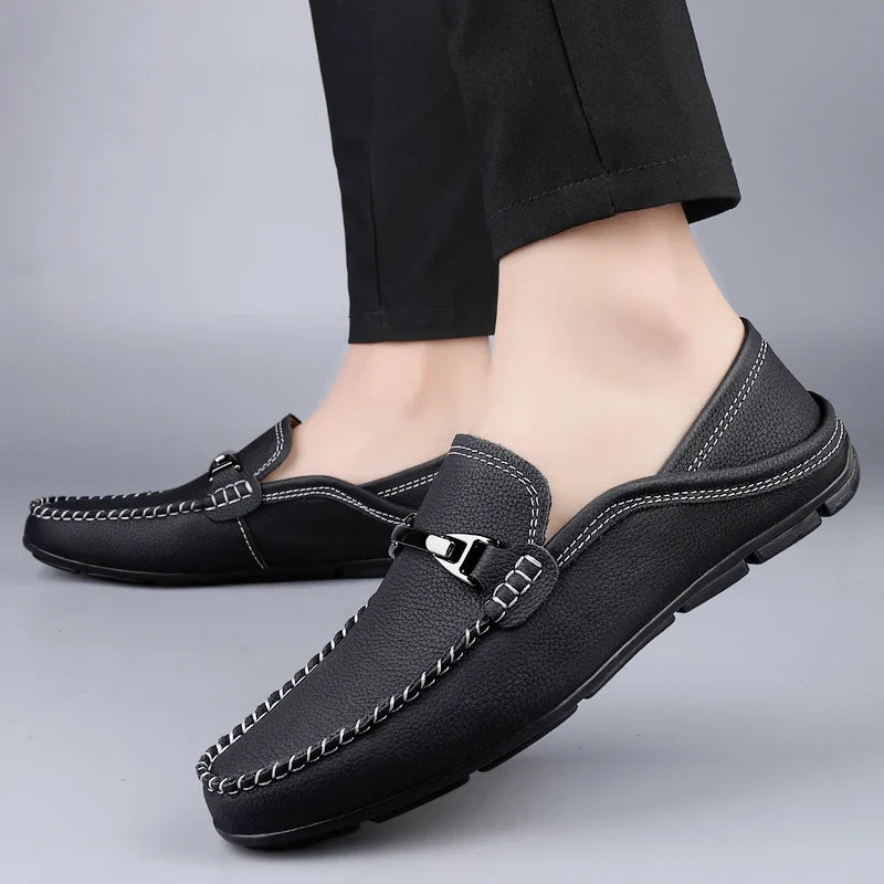 Men’s Slip-On Loafers – Metal Detail Moccasin Design