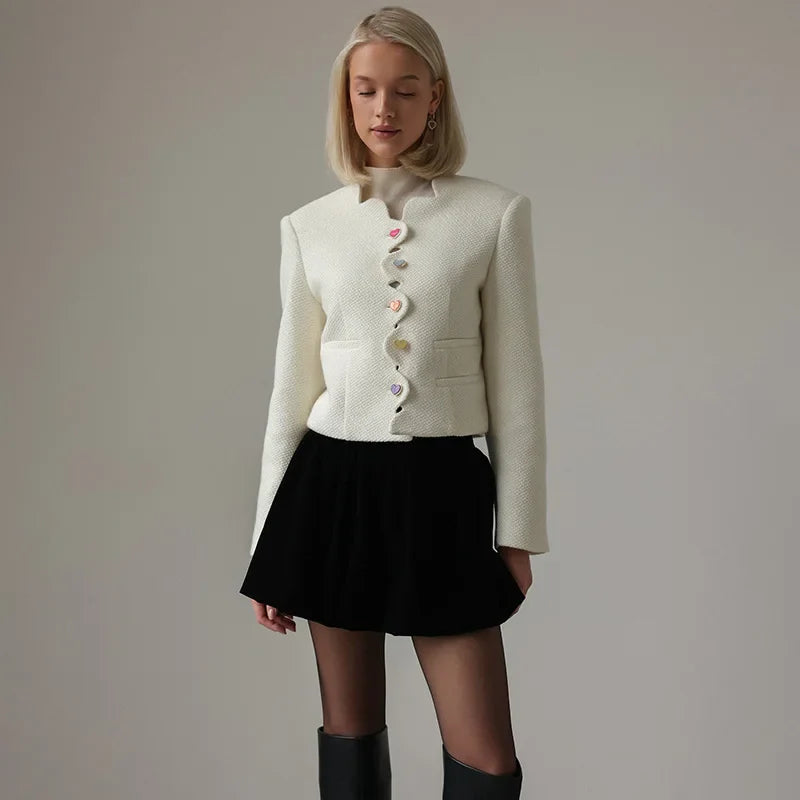 Women’s Scalloped Edge Jacket and Mini Skirt Two Piece Set with Button Front