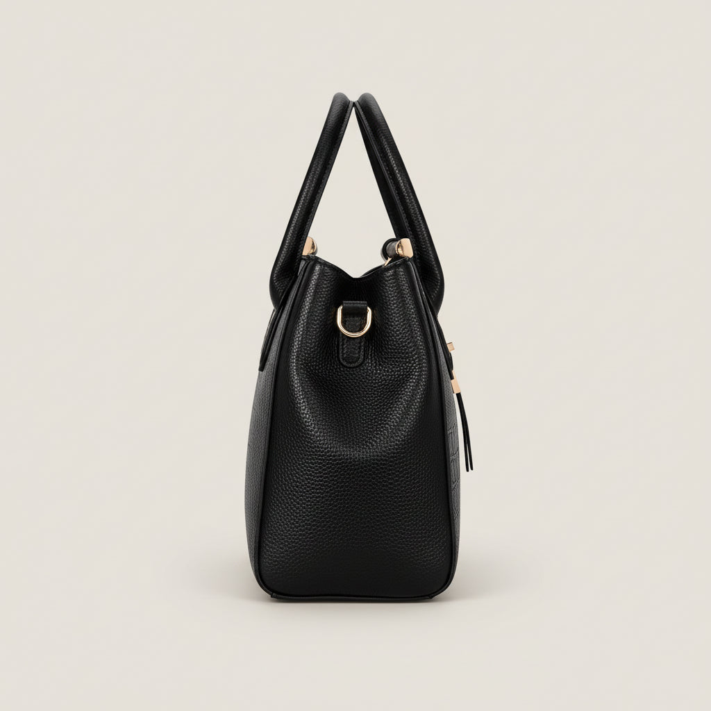 Women’s Croc Pattern Handbag with Top Handles and Gold Lock Detail