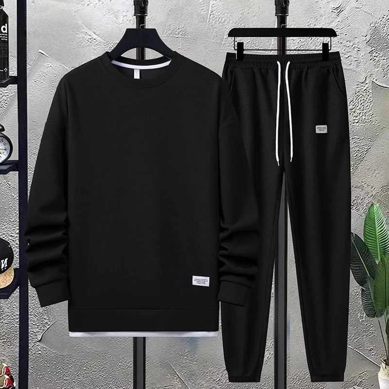 Men's Crew Neck Sweat Suit - Long Sleeve Top and Jogger Pants Two Piece Set
