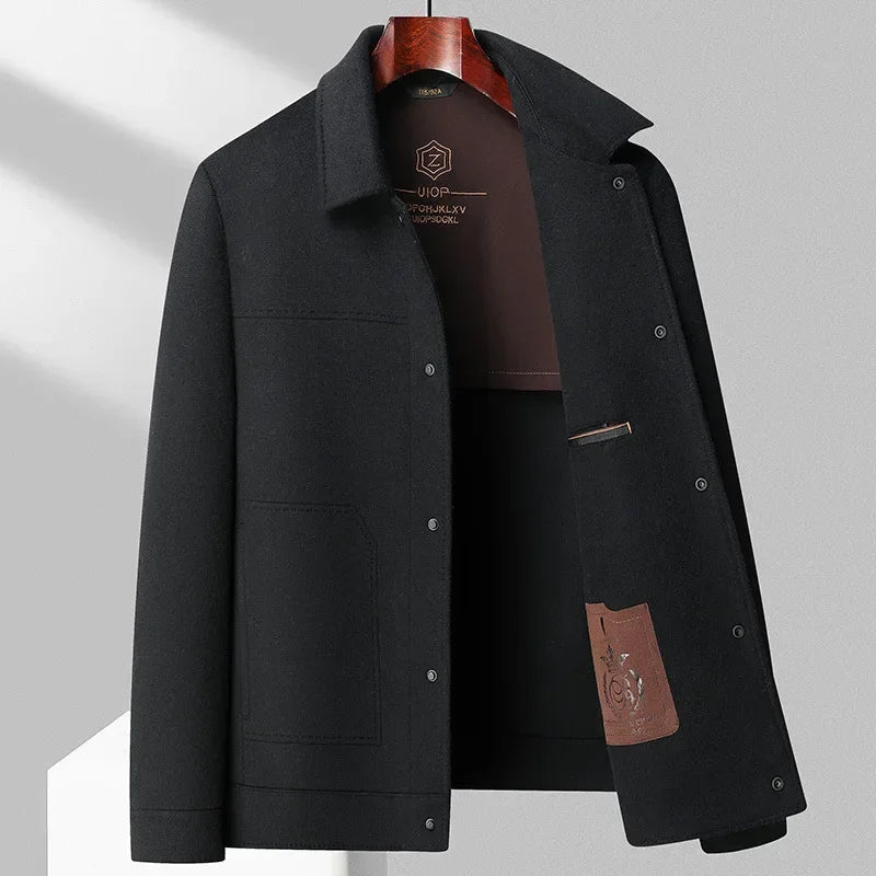 Men’s Double Faced Wool Jacket with Polo Collar and Button Front