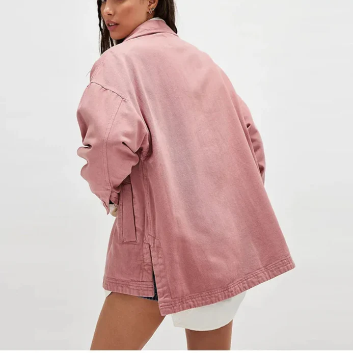 Women’s Oversized Button Front Jacket with Chest Pockets and Long Sleeves