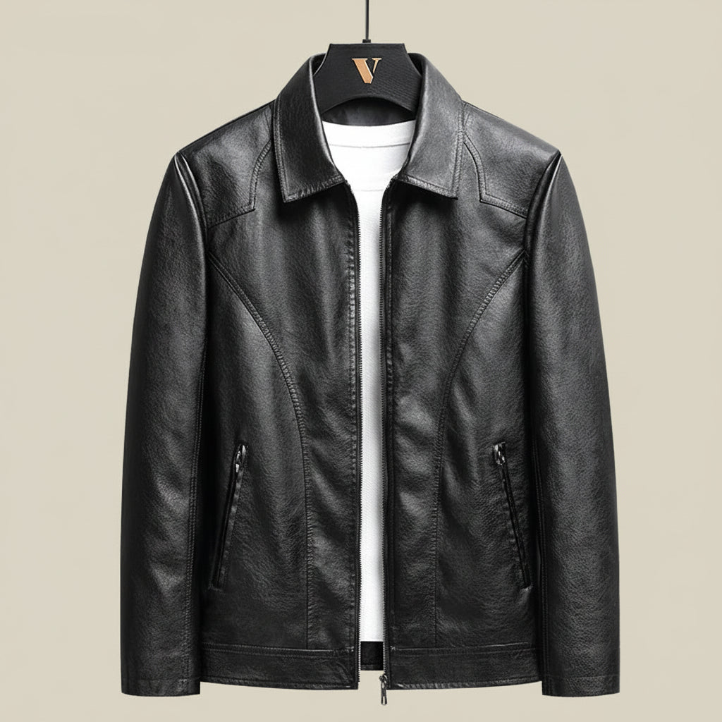 Men’s Faux Leather Zip-Front Jacket – Structured Tailored Fit
