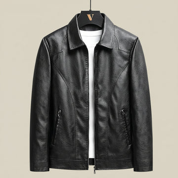 Men’s Faux Leather Zip-Front Jacket – Structured Tailored Fit