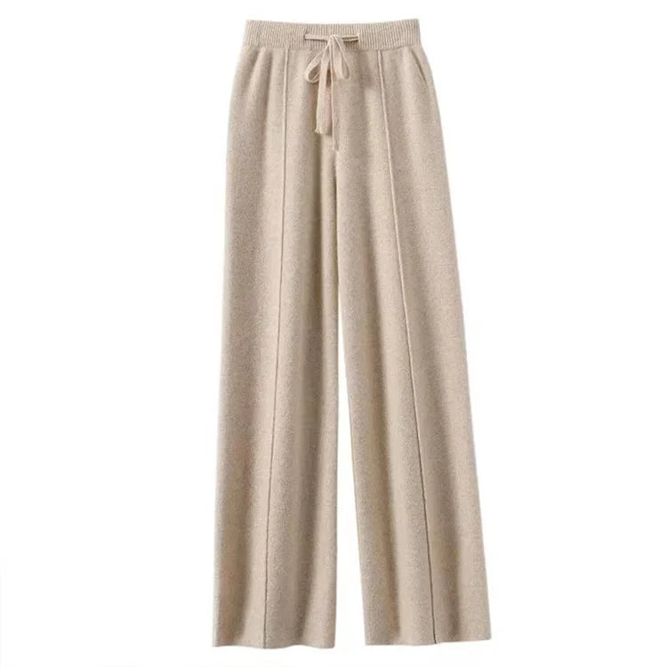 Women’s Wide Leg Drawstring Trousers with Elastic Waistband and Straight Cut