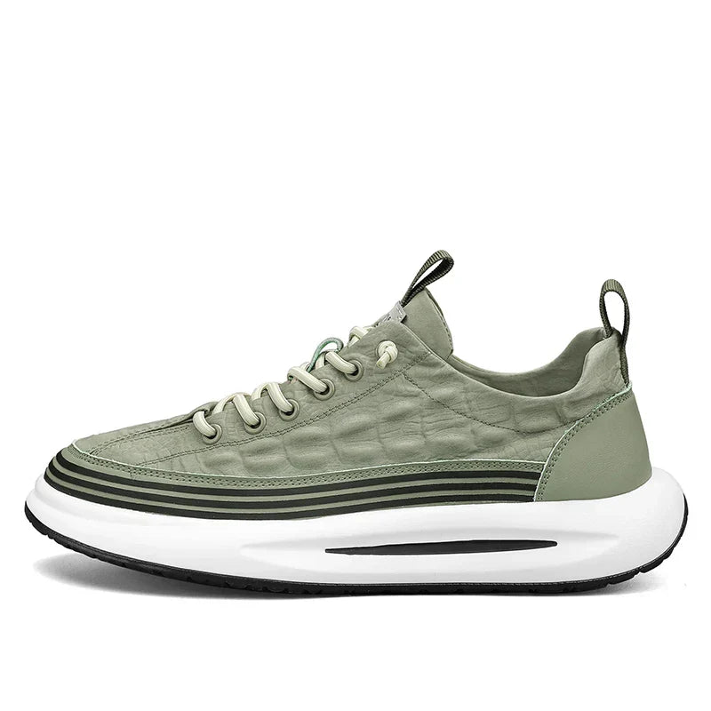 Men's Casual Sneakers - Lace-Up Embossed Upper with Chunky Platform Sole and Stripe Midsole Detail