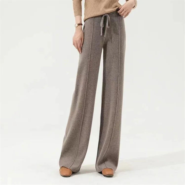 Women’s Wide Leg Drawstring Trousers with Elastic Waistband and Straight Cut