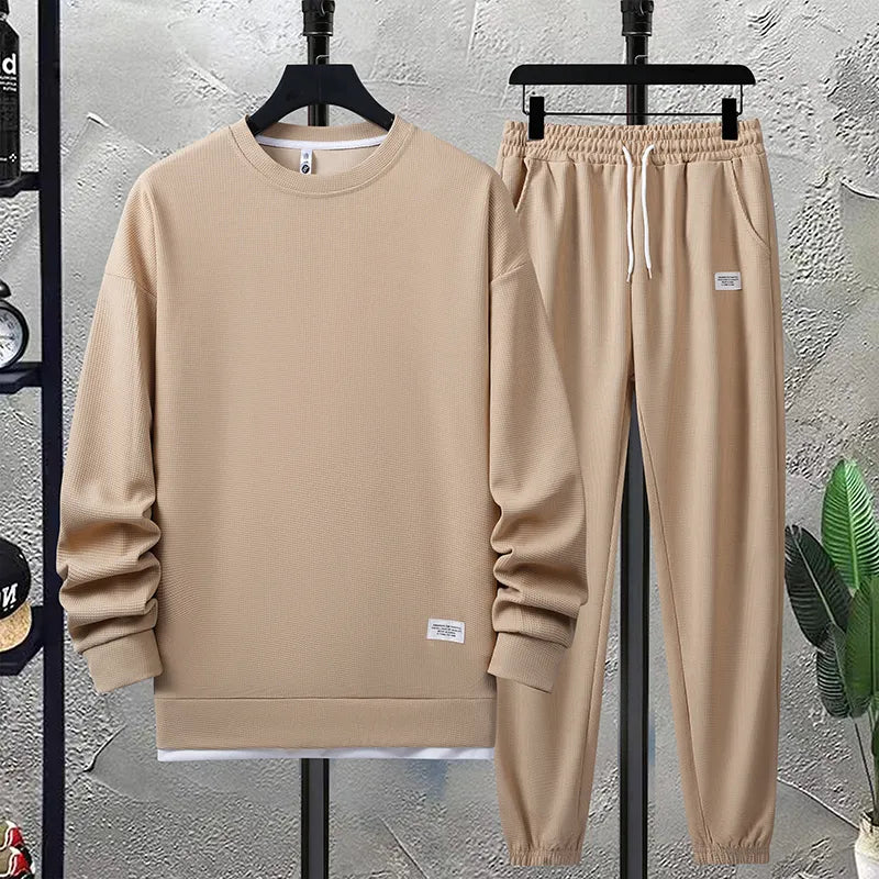 Men's Crew Neck Sweat Suit - Long Sleeve Top and Jogger Pants Two Piece Set