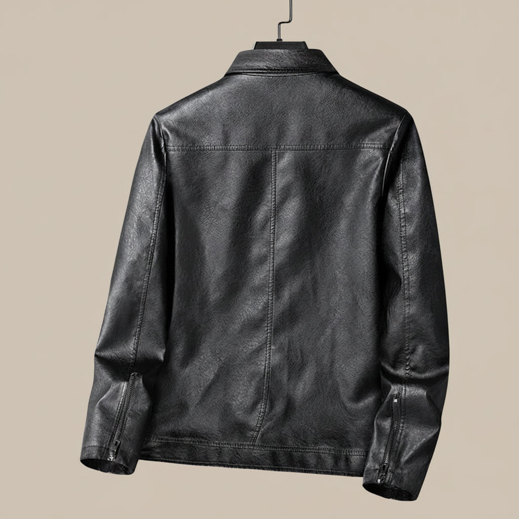 Men’s Faux Leather Zip-Front Jacket – Structured Tailored Fit