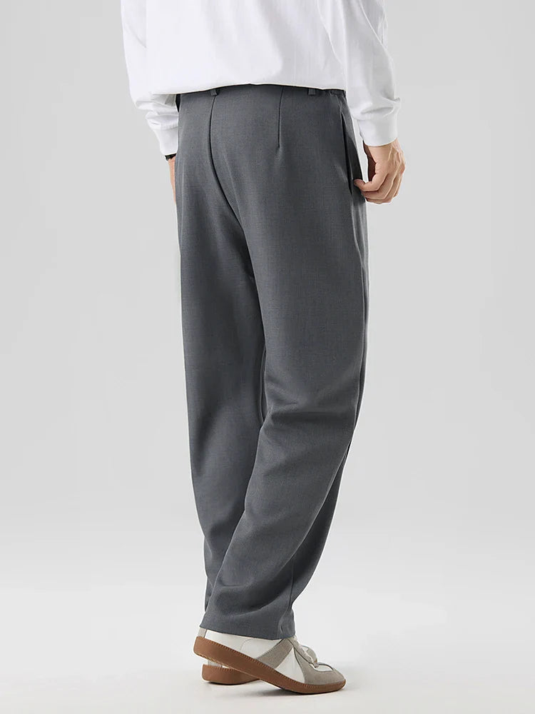Men’s Straight Leg Pants – Loose Fit Suit Pants with Front Pleats and Full Length Cut