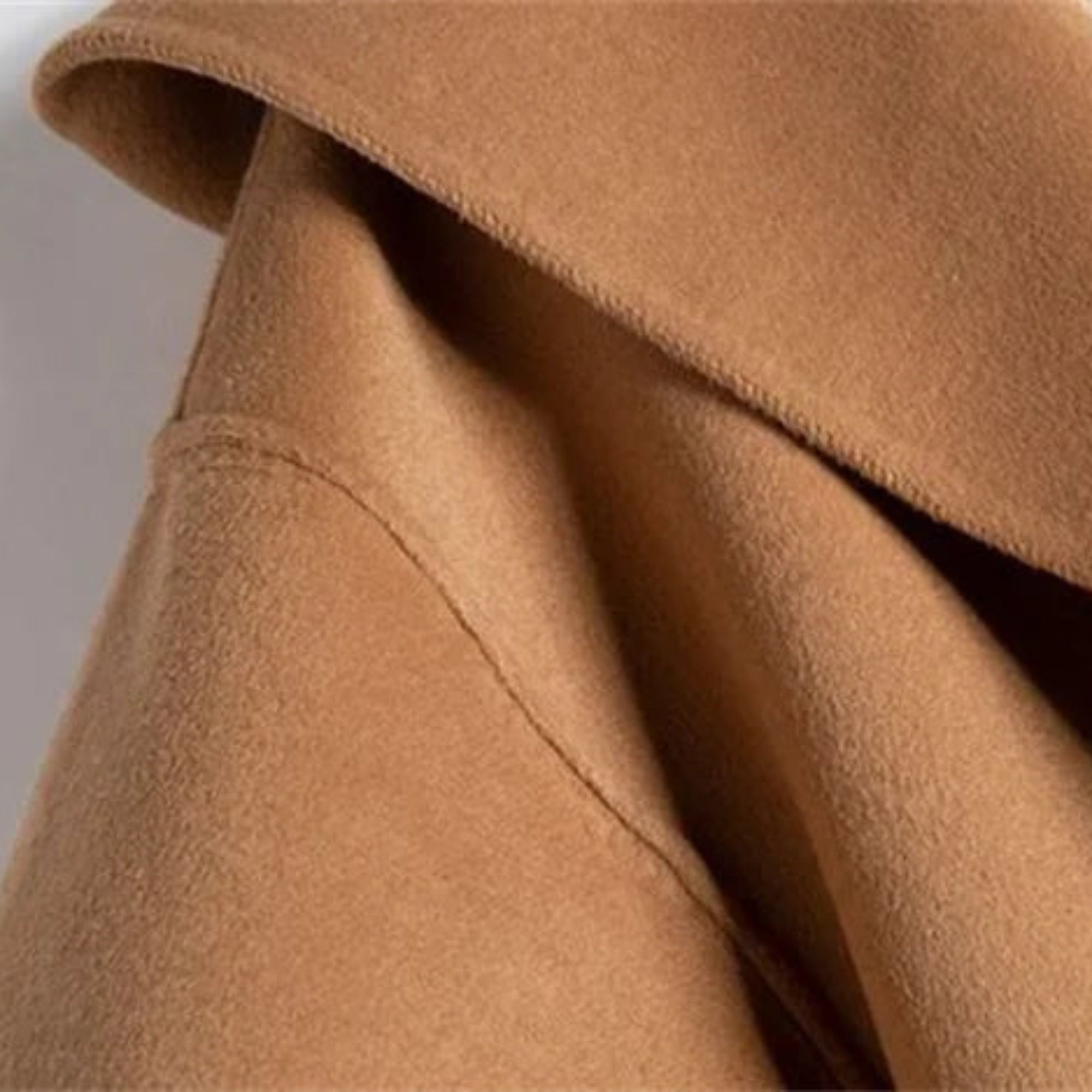 Women’s Belted Wrap Wool Coat with Notched Lapel Collar and Patch Pockets