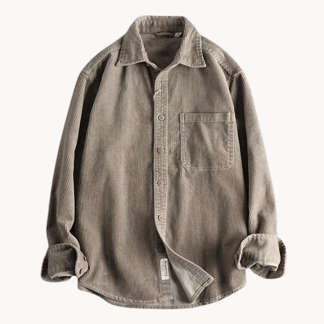 Men's Corduroy Shirt Jacket - Long Sleeve Overshirt with Chest Pocket and Button Front