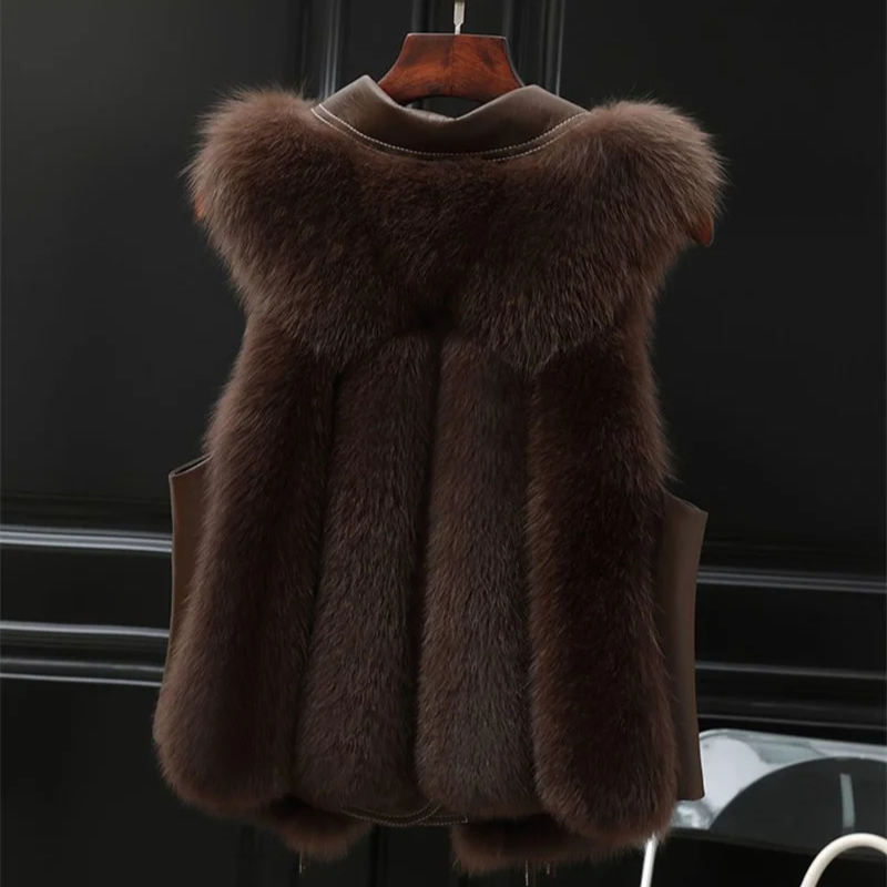 Women’s Faux Fur Trim Gilet – Collared Tie-Side Regular Fit Vest