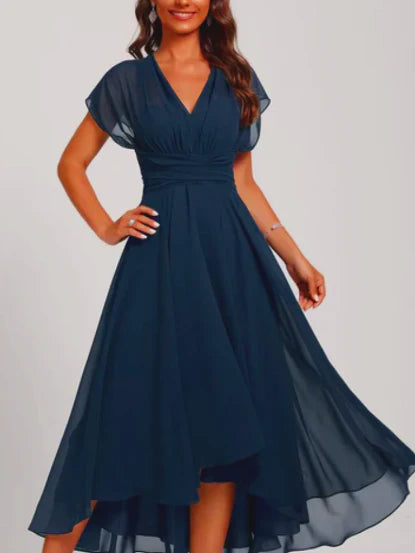 Women’s A-Line Midi Dress – Elegant Flutter Sleeves