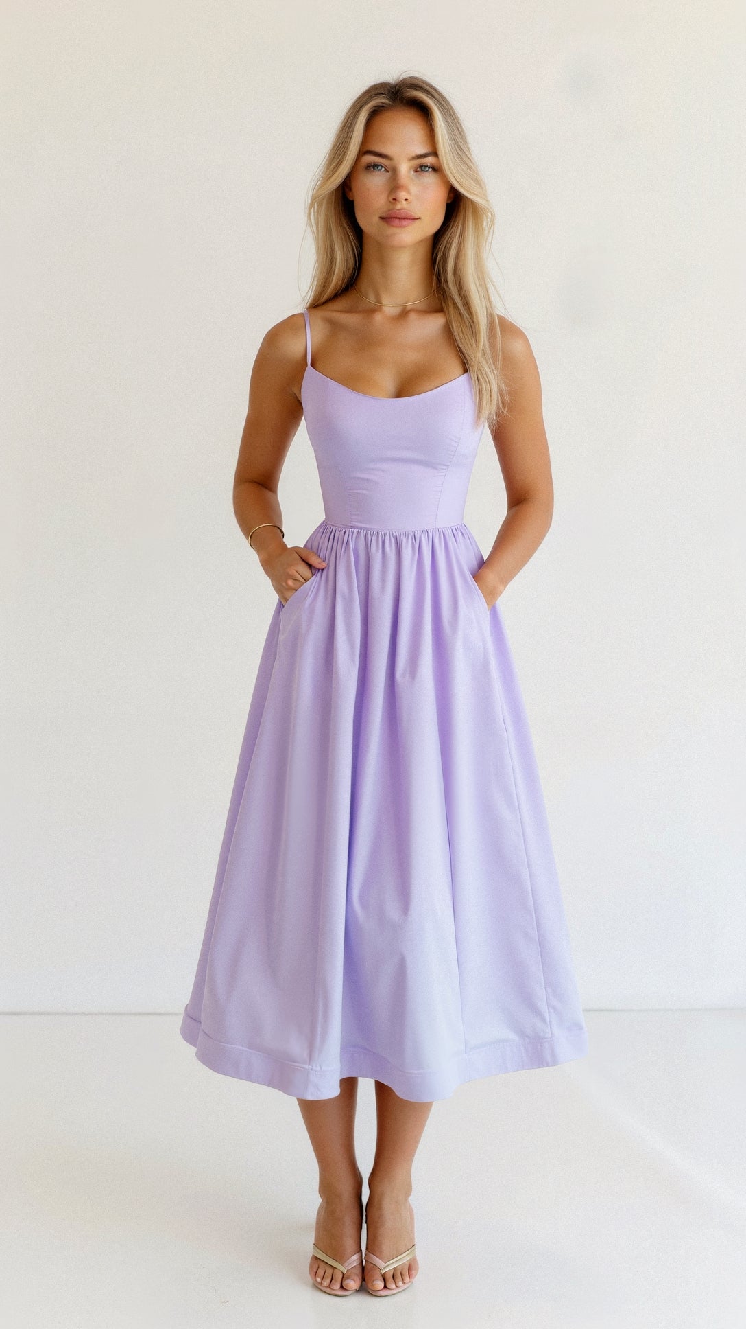 Women's Midi Dress - Scoop Neck - Spaghetti Strap - A-Line
