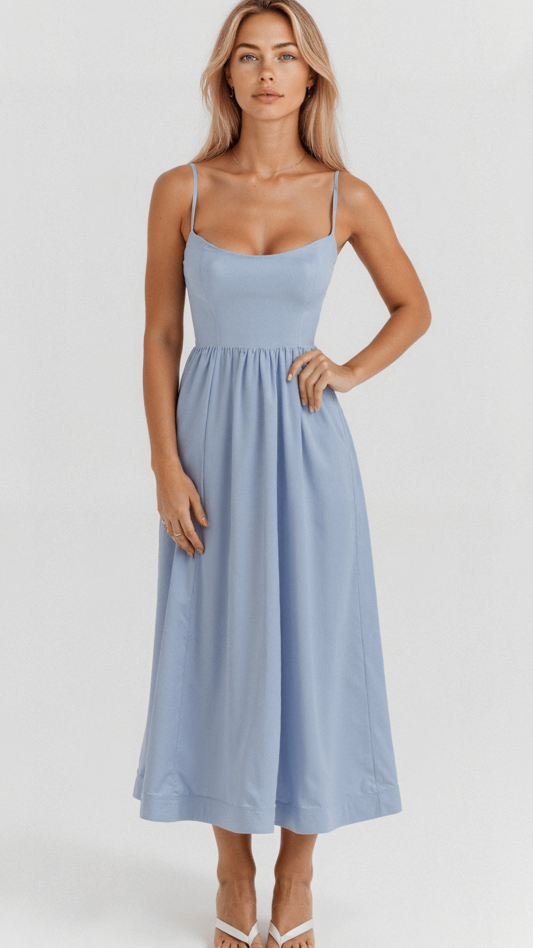 Women's Midi Dress - Scoop Neck - Spaghetti Strap - A-Line