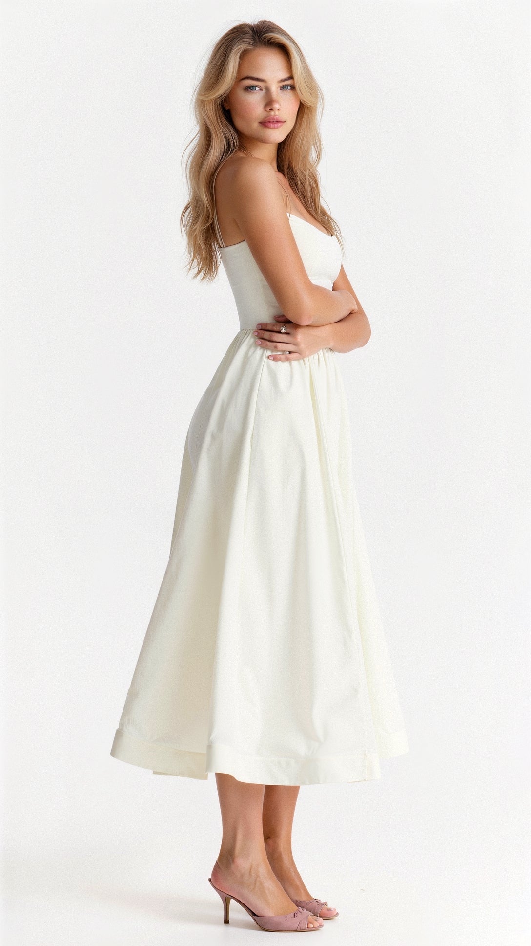 Women's Midi Dress - Scoop Neck - Spaghetti Strap - A-Line