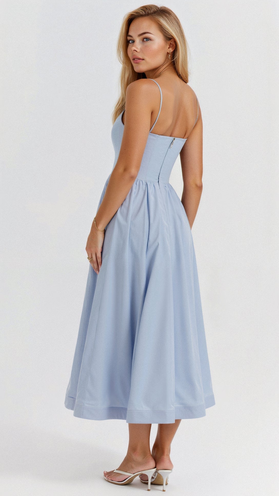Women's Midi Dress - Scoop Neck - Spaghetti Strap - A-Line
