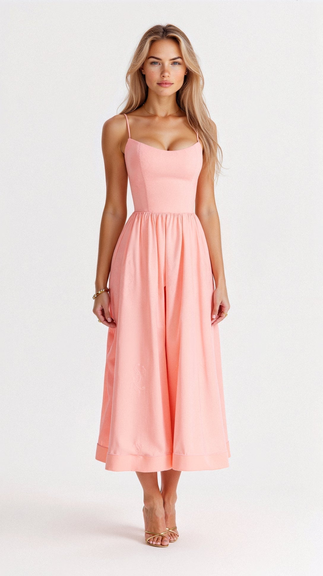Women's Midi Dress - Scoop Neck - Spaghetti Strap - A-Line