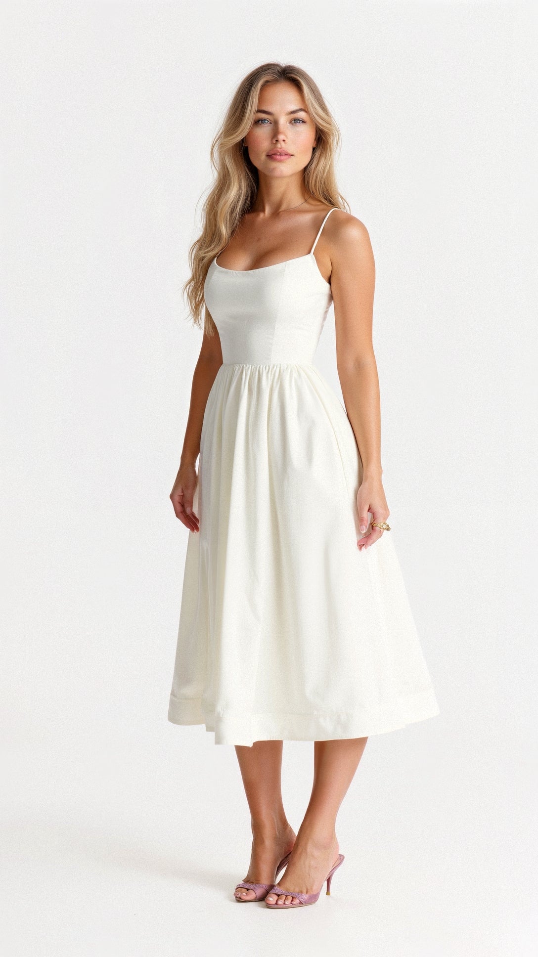 Women’s A Line Midi Dress with Spaghetti Straps