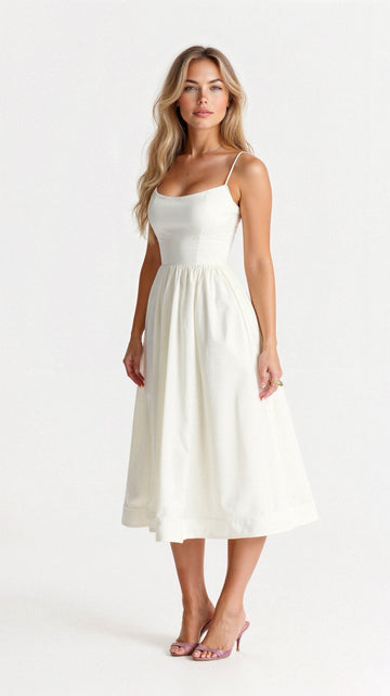 Women's Midi Dress - Scoop Neck - Spaghetti Strap - A-Line