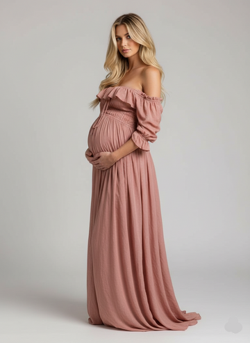 Off Shoulder Flowy Maxi Maternity Dress for Women