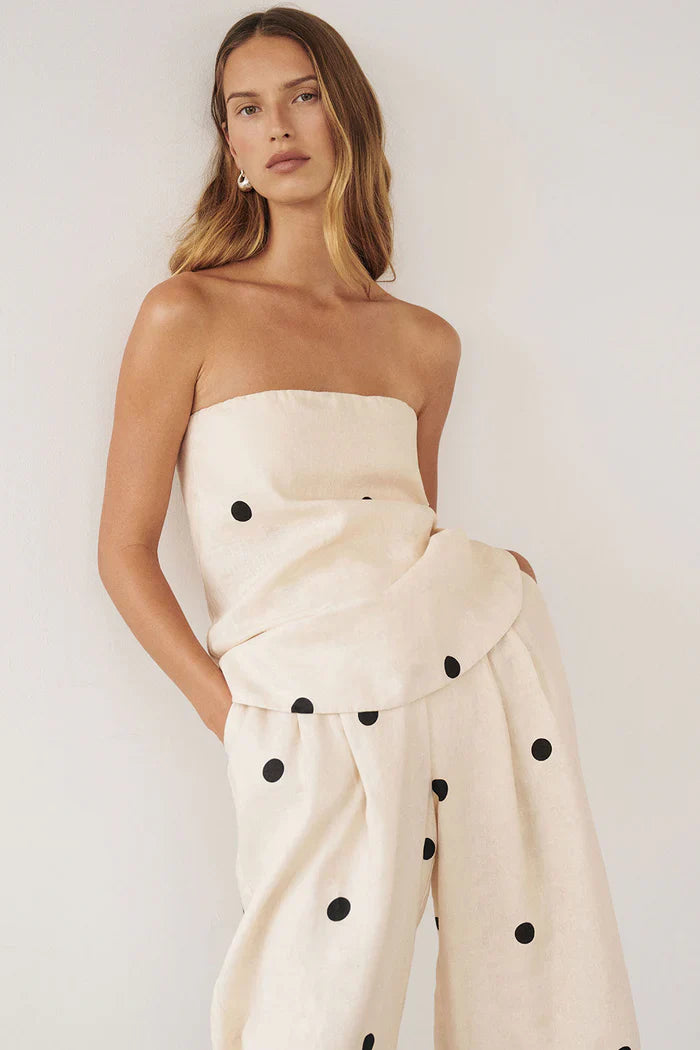 Women’s Polka Dot Strapless Top and Wide-Leg Set