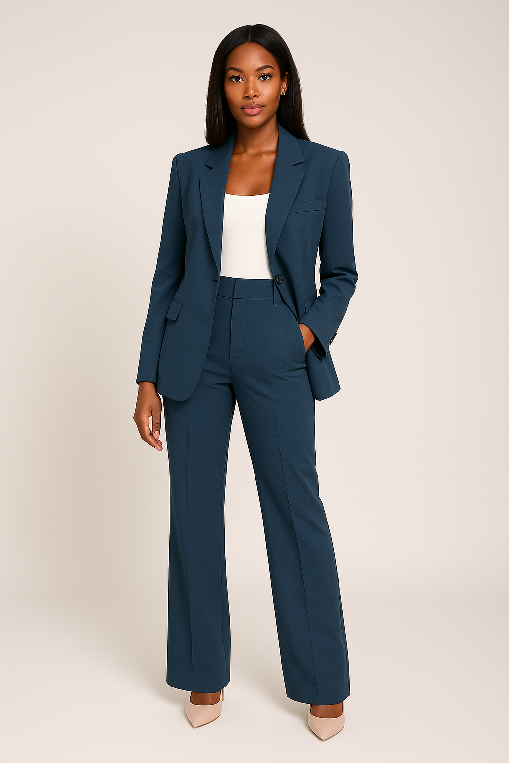 Women’s Tailored Pants Suit – Sleek Blazer and Trousers for Modern Elegance