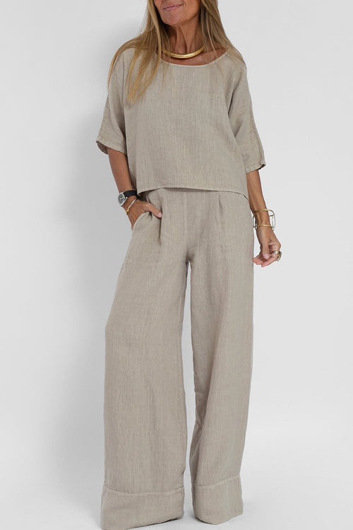 Women’s White Two-Piece Set – Wide-Leg Trousers & Relaxed Top