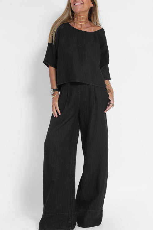 Women’s White Two-Piece Set – Wide-Leg Trousers & Relaxed Top