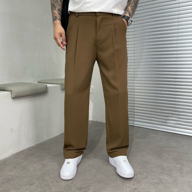 Men's Dress Pants - Pleated Wide Leg Straight Cut Belt Loops