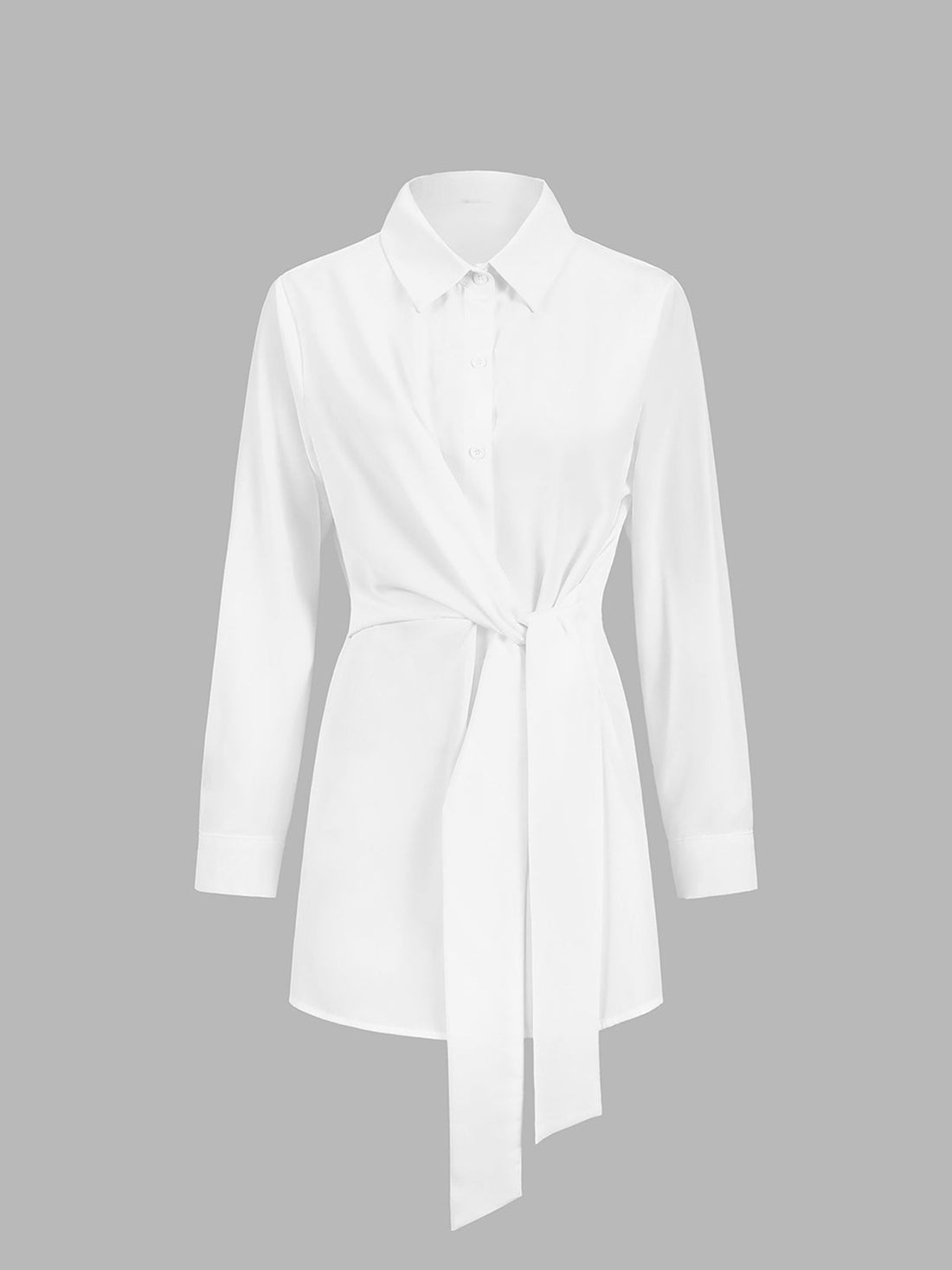 Women's Long Sleeve Button Shirt - Tie Belt Collar
