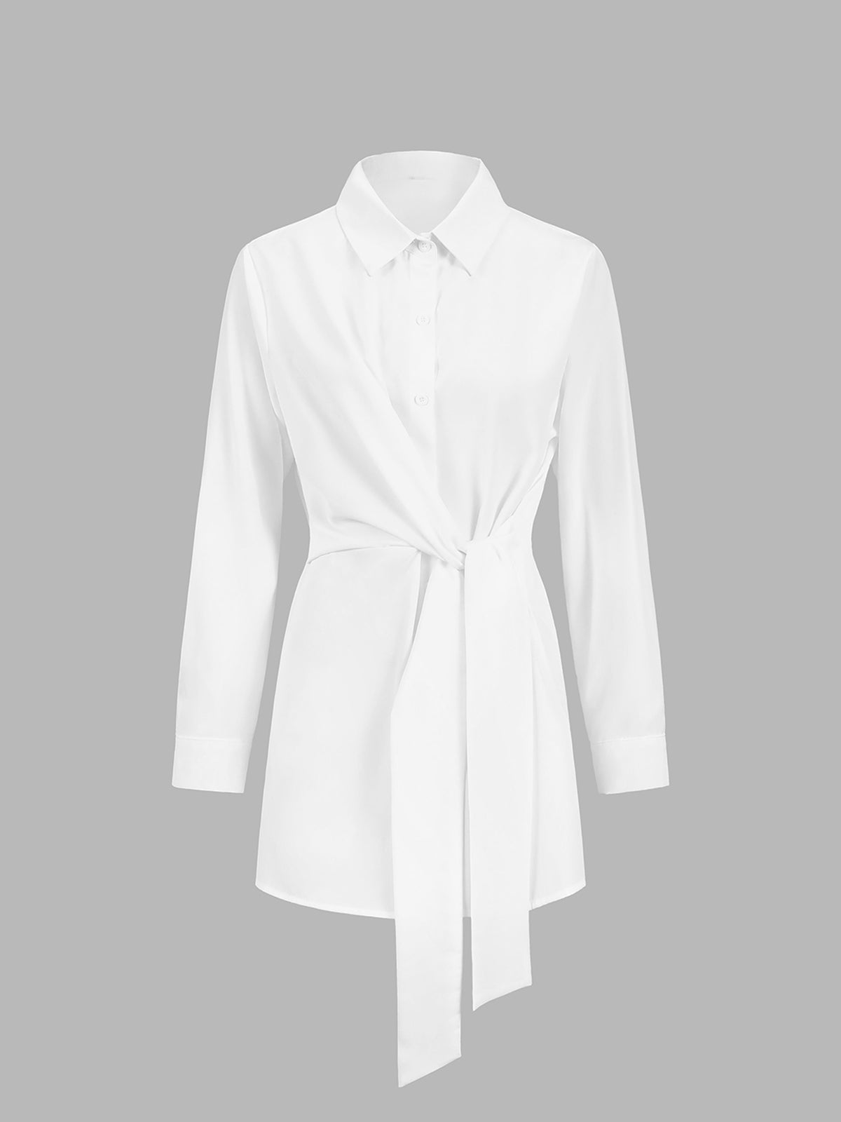 Women's Long Sleeve Button Shirt - Tie Belt Collar