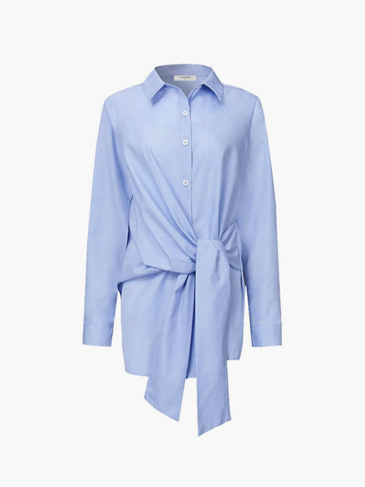 Women's Long Sleeve Button Shirt - Tie Belt Collar