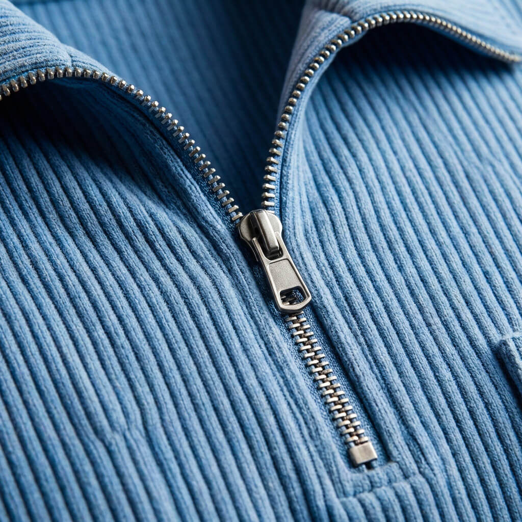 Men's Quarter Zip Jumper - Ribbed Knit Long Sleeve with Chest Pocket and Polo Collar