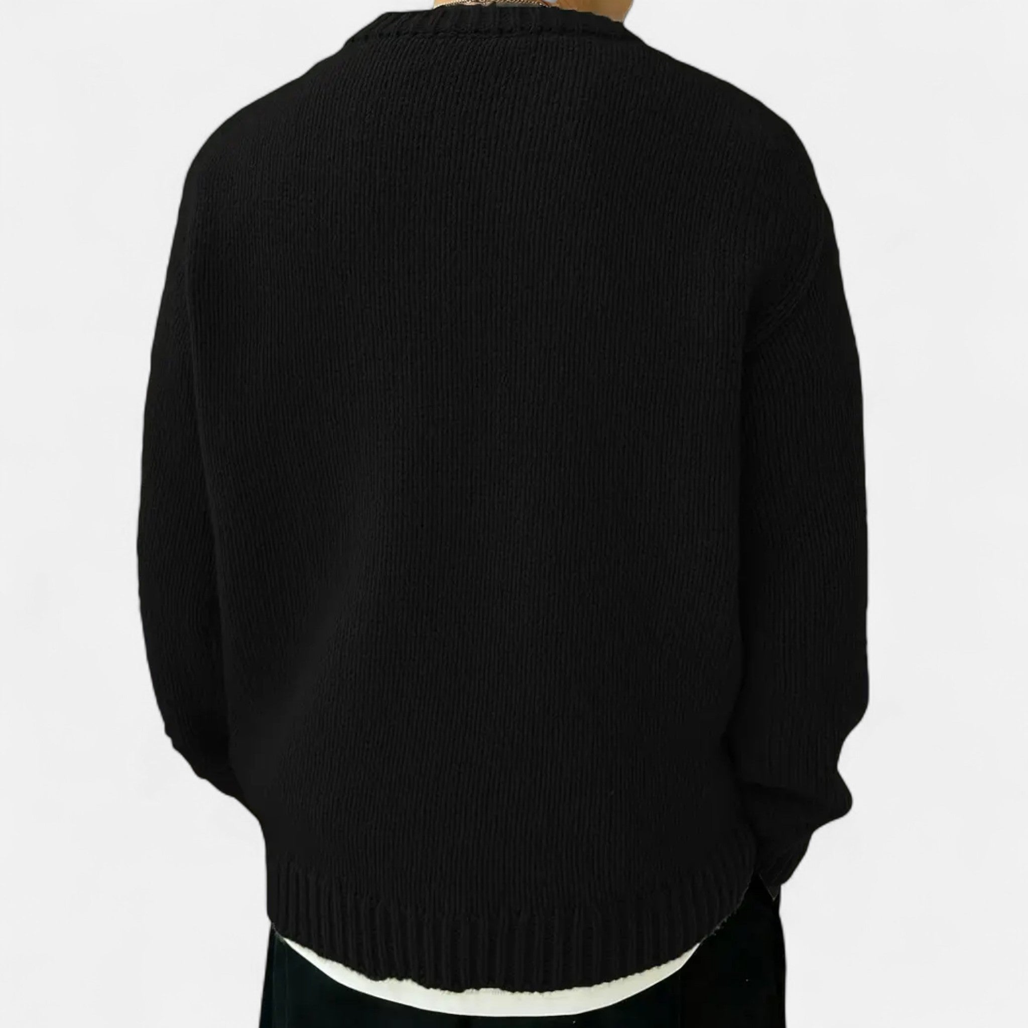 Men's Crew Neck Jumper - Long Sleeve - Ribbed Cuffs and Hem