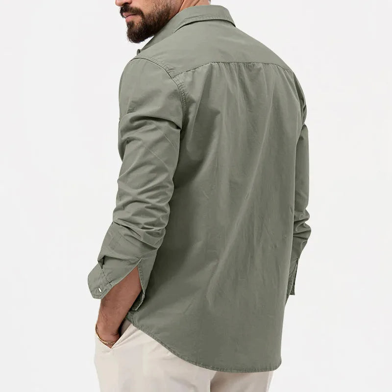 Men's Long Sleeve Button Up Shirt - Dual Chest Pockets - Relaxed Fit
