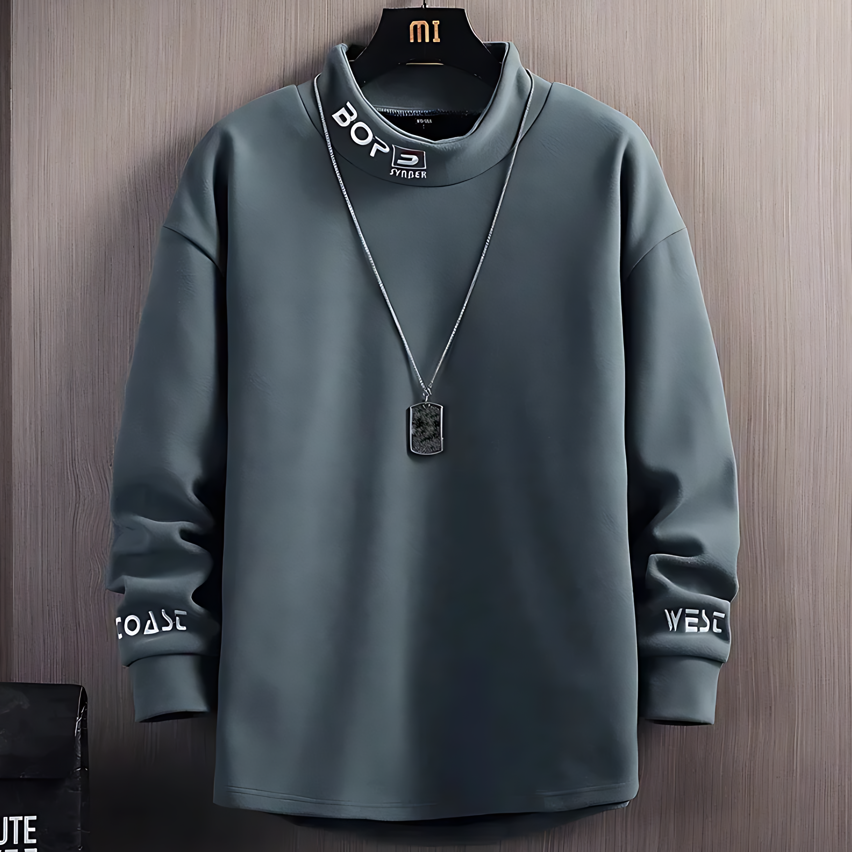 Men's Mock Neck Jumper - Graphic Print Cuffs - Relaxed Fit