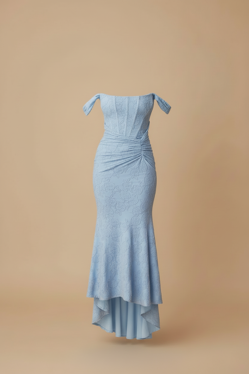 Women’s Ruched Midi Dress with Square Neck – Structured Fitted Evening Silhouette