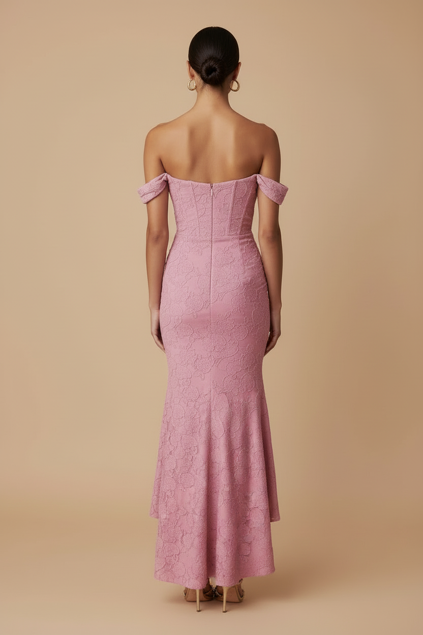 Women’s Ruched Midi Dress with Square Neck – Structured Fitted Evening Silhouette
