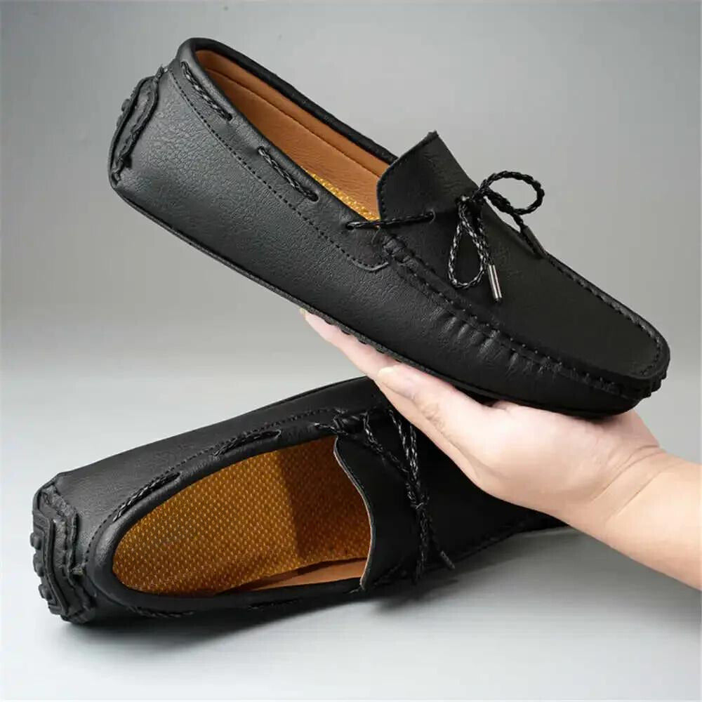 Men's Loafers - Slip On Moccasin with Braided Tie Detail and Rubber Sole